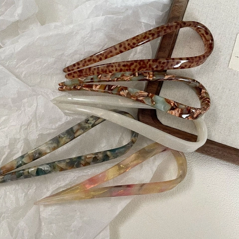 Acetate U-Shaped Hair Stick Fork Vintage Leopard Marble Pattern Hair Pin For Women Minimalist Updo Styling Hair Accessory Jewelry