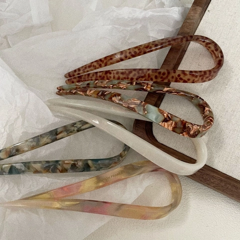 Acetate U-Shaped Hair Stick Fork Vintage Leopard Marble Pattern Hair Pin For Women Minimalist Updo Styling Hair Accessory Jewelry