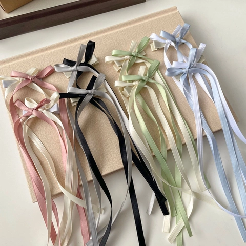 Pinces à Cheveux Nœud Papillon en Ruban Style Ballet Faites à la Main en Satin avec Long Ruban Pinces Bec de Canard Femme