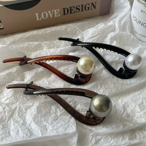 Barrette à Cheveux Banane Vintage avec Perle Artificielle pour Femmes Pince à Cheveux Torsadée Style Français Épingle à Cheveux