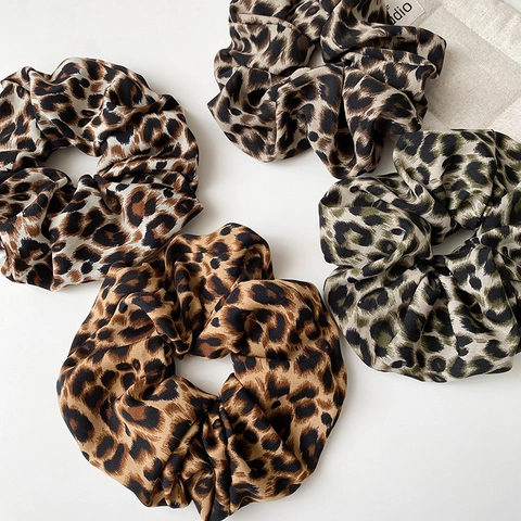 Vintage Luipaardprint Stof Scrunchies Grote Haarelastiekjes Retro Elastische Haarbanden Elegante Ponytail Houder Voor Dames Sieraden