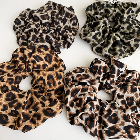 Elastici per Capelli in Raso Vintage Con Stampa Leopardata da Donna Grandi Elastici per Capelli Eleganti Accessori per Capelli