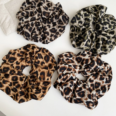 Vintage Luipaardprint Stof Scrunchies Grote Haarelastiekjes Retro Elastische Haarbanden Elegante Ponytail Houder Voor Dames Sieraden
