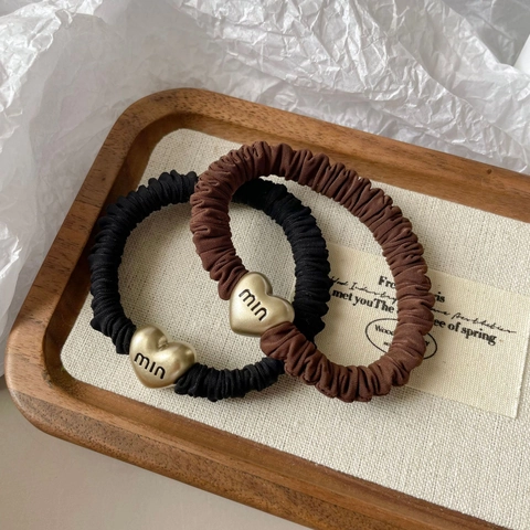 Élastique à Cheveux Décor de Lettre en Métal de Cœur Scrunchie Haute Élasticité pour Femmes Style Coréen Simple