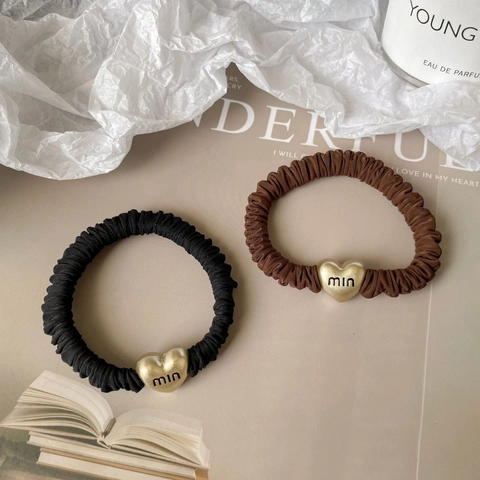 Élastique à Cheveux Décor de Lettre en Métal de Cœur Scrunchie Haute Élasticité pour Femmes Style Coréen Simple