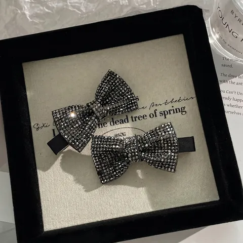 Haarspange Mit Funkelndem Schwarzen Strass-Schleife Koreanischer Stil Süß Cool Mode Entenschnabel-Clip Für Damen Schmuck