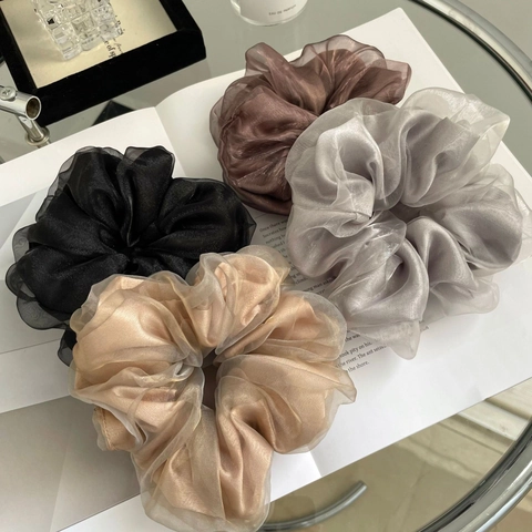 Oversized Solid Color Organza Scrunchie Double Layer Hair Tie Korean Style Elegant Elastic Hair Band For Women Accessories