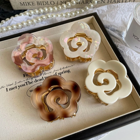 Pinza per Capelli a Forma di Fiore in Acetato Vintage Francese Elegante Shark Clip per Accessori Styling Capelli Donna