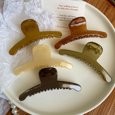 Pinza para el Pelo de Acrílico Vintage Coreano Color Aguacate Té Grande Clip de Tiburón Minimalista Accesorios para el Cabello Mujer
