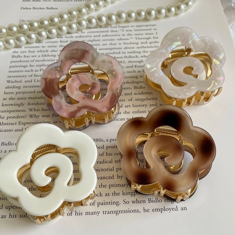 Pinza per Capelli a Forma di Fiore in Acetato Vintage Francese Elegante Shark Clip per Accessori Styling Capelli Donna