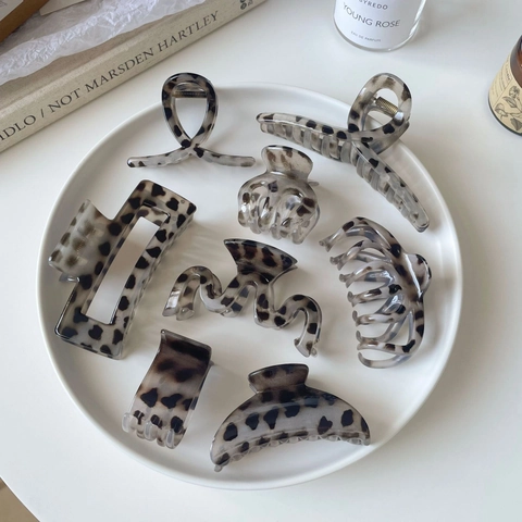 Fermaglio per Capelli in Stile Coreano con Stampa Leopardata Minimalista in Acetato Elegante Fermaglio Geometrico in Resina Tartarugato Donna
