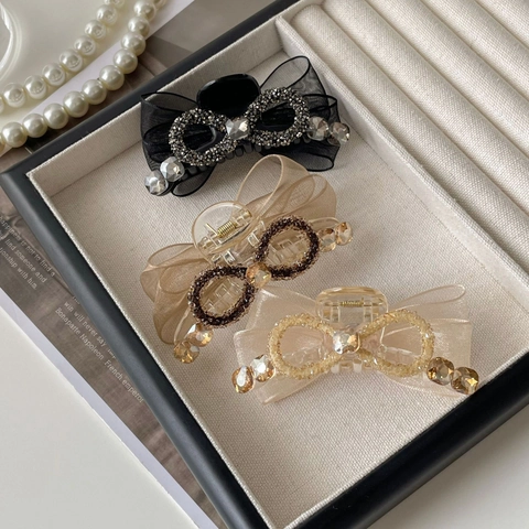 Elegante Netzschleife Haarklammer Mit Strass Besetzt Süßer Stil Accessoire Für Damen Alltag Kopfschmuck