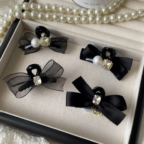 Fermaglio per Capelli con Fiocco in Rete Stile Francese Con Perla Artificiale e Strass Forcina per Capelli Elegante Donna