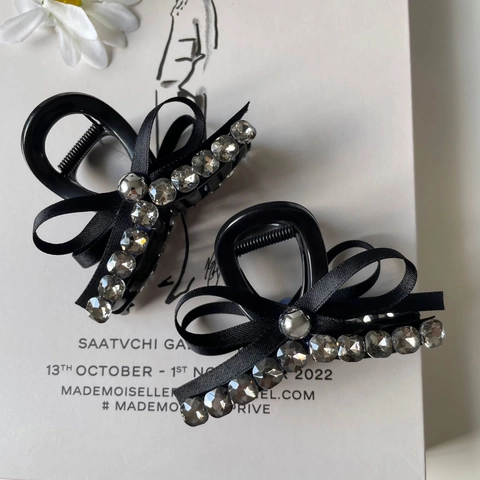 Elegante Pinza per Capelli Con Fiocco e Strass Accessori per Capelli in Nastro di Raso per Donna Stile Vintage Hepburn