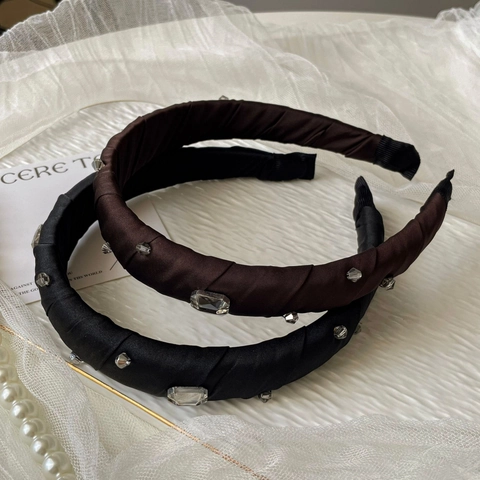 Cerchietto in Satin Imbottito Con Strass Retro Elegante Stile Coreano Cerchio per Capelli con Cristalli Moda Donna Gioielli