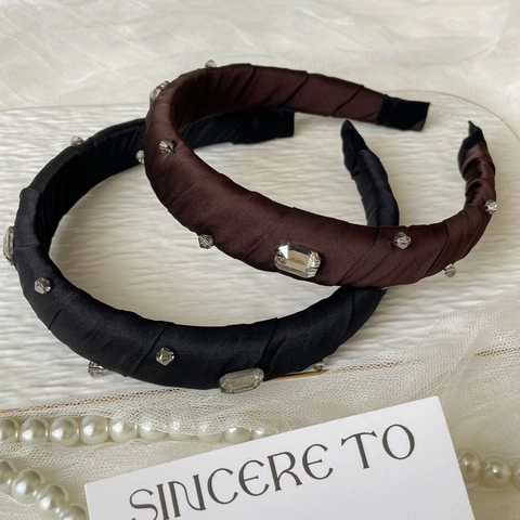 Cerchietto in Satin Imbottito Con Strass Retro Elegante Stile Coreano Cerchio per Capelli con Cristalli Moda Donna Gioielli