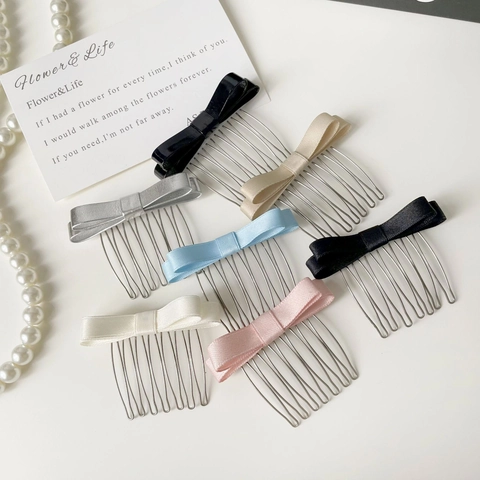Elegante Pettine per Capelli a Fiocco per Donna Forcina in Metallo Fiocco in Raso Pelle Sintetica per Acconciatura da Principessa