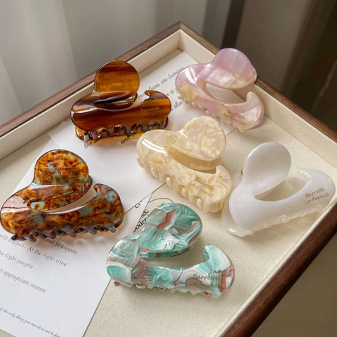 Pinza de Pelo de Acetato Francés Mármol Carey Barrette La France para Mujeres Niñas Elegante Pinza de Pelo Antideslizante