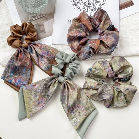 Elastico per Capelli in Satin Vintage Francese con Stampa Pittura a Olio Fiore Artistico Grande Elastico per Capelli per Donna Accessori per Capelli