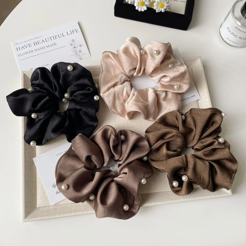 Elastico per Capelli in Raso con Künstliche Perle Minimalista Francese Elegante Cravatta per Capelli Simil Raso per Donna Accessori Quotidiani