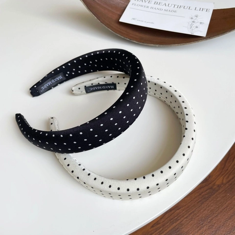 Vintage Polka Dot Gepolstert Schwamm Haarreif Satin Stoff Haarreifen Eleganter Verdickter Haarband Für Damen Modeschmuck