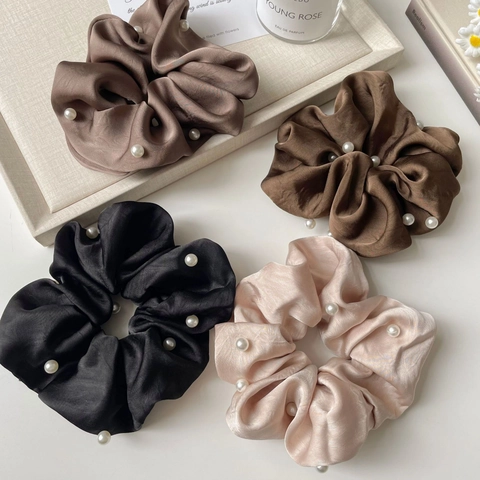 Elastico per Capelli in Raso con Künstliche Perle Minimalista Francese Elegante Cravatta per Capelli Simil Raso per Donna Accessori Quotidiani