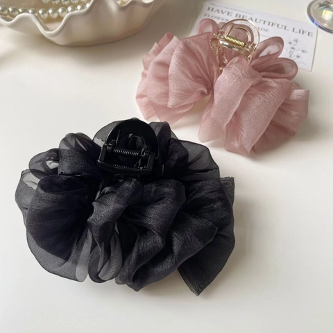 Pinza para el Cabello de Lazo de Organza Grande Plisado Estilo Coreano Dulce Color Sólido Antideslizante Accesorios para el Cabello para Mujer Diario Fiesta