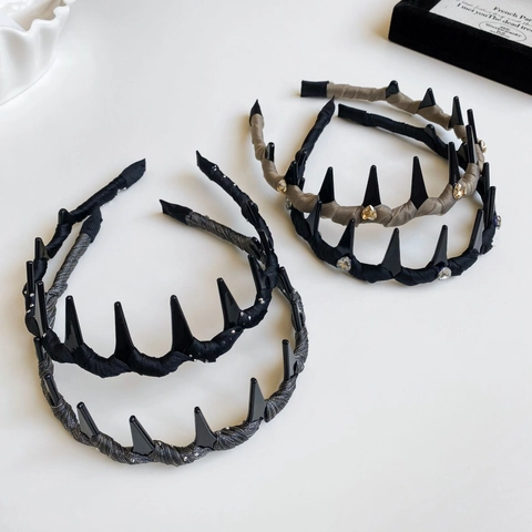 Koreaanse Stijl Spiky Haarband Voor Vrouwen Punk Gothic Met Stof Omwikkeld Haarklem Strass Sterrenhemel Hart Decor Haaraccessoires