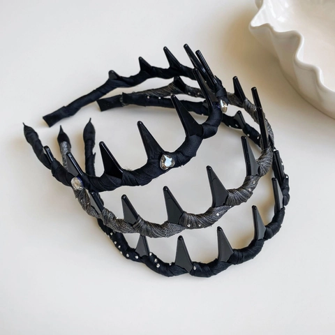 Koreaanse Stijl Spiky Haarband Voor Vrouwen Punk Gothic Met Stof Omwikkeld Haarklem Strass Sterrenhemel Hart Decor Haaraccessoires