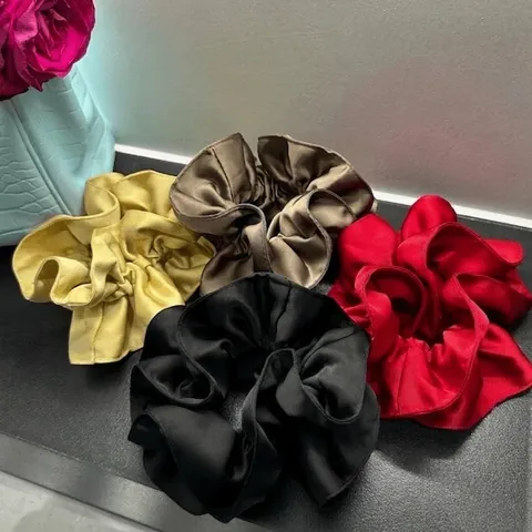 Women Oversized Satin Scrunchies Elegant Glossy Pleated Hair Ties Solid Color Elastic Hair Bands For Ponytail Party Decor
