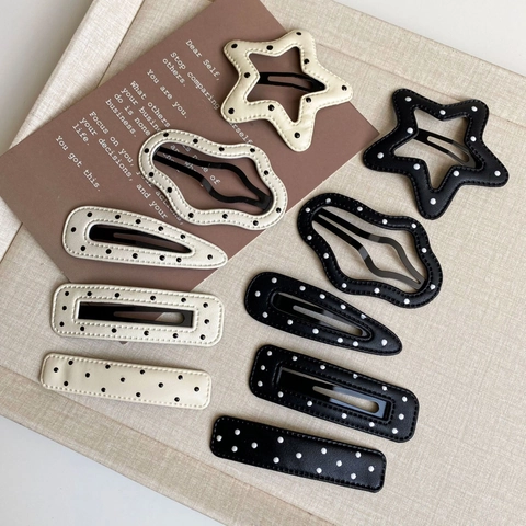 Fermagli per Capelli BB in Pelle PU a Pois a Forma di Stella Nuvola Geometrica per Donna Ragazza Accessori per Capelli Stile Coreano Vintage