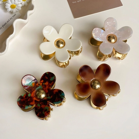 Elegante Pinza para el Cabello de Flor de Acetato Floral de Cinco Pétalos Pinza de Tiburón de Carey Accesorios de Peinado Mujer