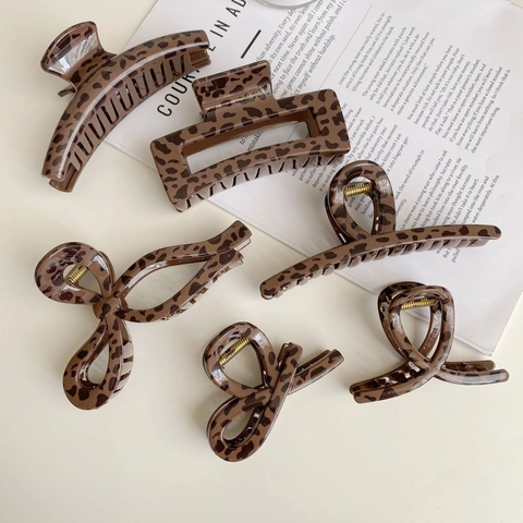 Pinza per Capelli Vintage Leopardata Grande Fiocco Clip a Squalo Resina Moda Accessori per Capelli Donna Fermaglio Quotidiano