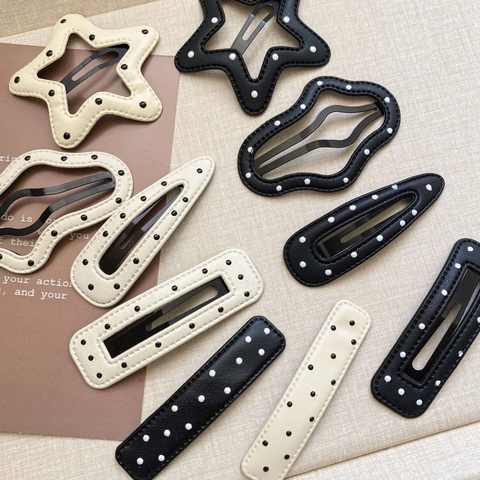 Fermagli per Capelli BB in Pelle PU a Pois a Forma di Stella Nuvola Geometrica per Donna Ragazza Accessori per Capelli Stile Coreano Vintage