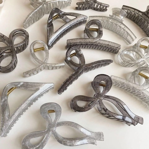 Eleganti Mollette per Capelli in Resina Glitterata per Donna Moda Coreana Geometria Fiocco Clip a Squalo per Pendolarismo Quotidiano Accessori Capelli
