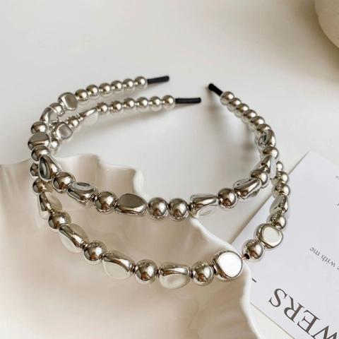 2Pezzi Elegante Cerchietto Per Capelli In Perla Artificiale Metallica Argento Donna Minimalista Fatto A Mano Accessori Moda