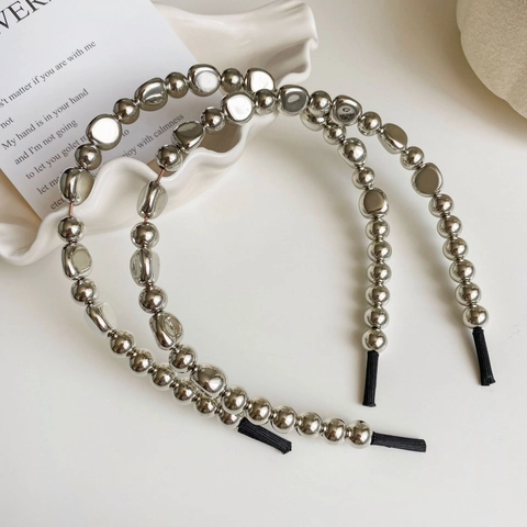 2Pezzi Elegante Cerchietto Per Capelli In Perla Artificiale Metallica Argento Donna Minimalista Fatto A Mano Accessori Moda