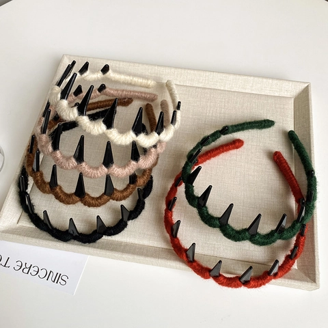 Diadema de Ondas Envuelta en Hilo Dulce Con Dientes Antideslizantes Picos Geométricos Accesorios para el Cabello Mujer