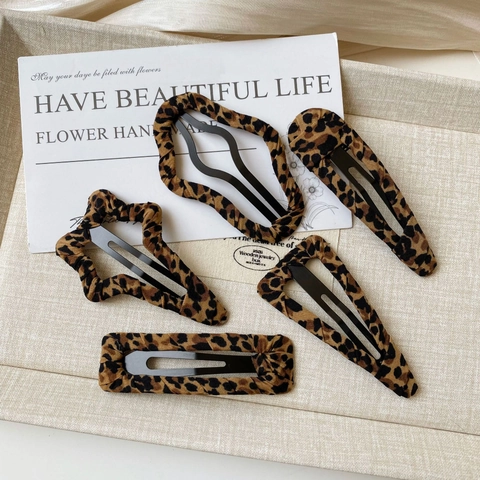 Vintage Leopardenmuster Stoff Umwickelt Haarspangen Für Damen Koreanische Geometrische BB Clips Handgefertigte Leopard Haarschmuck