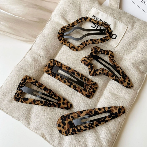 Vintage Leopardenmuster Stoff Umwickelt Haarspangen Für Damen Koreanische Geometrische BB Clips Handgefertigte Leopard Haarschmuck