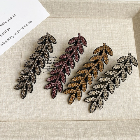 Élégante Pince à Cheveux en Alliage Strass Épi de Blé Style Coréen Feuille Étincelante Pince Latérale Accessoires Cheveux Femme Mode