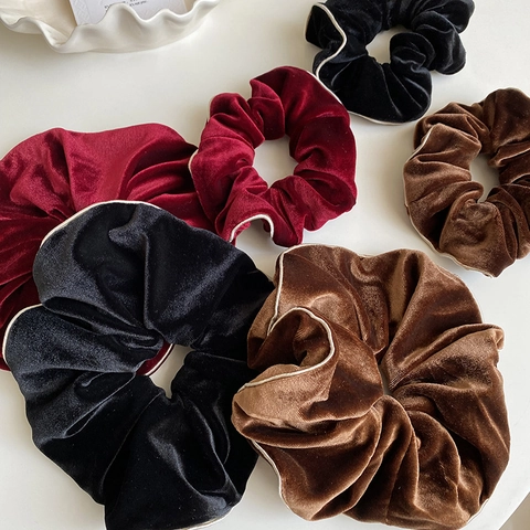 Chouchous en Velours Vintage Français Grands Élastiques à Cheveux Plissés Anneaux de Cheveux Rétro Accessoires de Cheveux en Velours pour Femmes