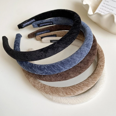 Diadema de Terciopelo con Esponja Engrosada para Mujer Diseño de Parte Superior Craneal Alta Color Sólido Vintage Hecha a Mano