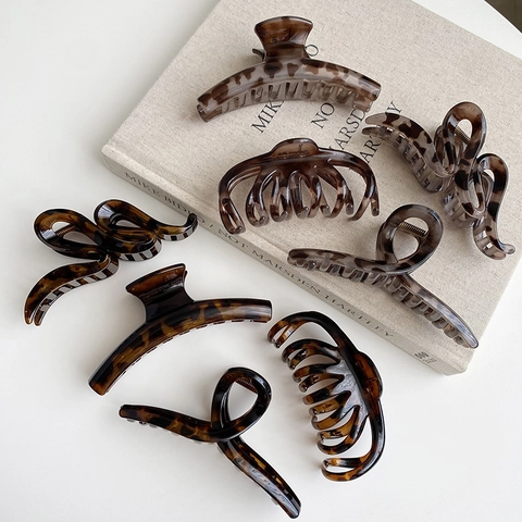 Vintage Leopardenmuster Acryl Haarklammer Geometrische Schildpatt-Textur Große Haarklammer Mode Haarschmuck Für Damen
