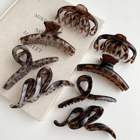 Vintage Leopardenmuster Acryl Haarklammer Geometrische Schildpatt-Textur Große Haarklammer Mode Haarschmuck Für Damen