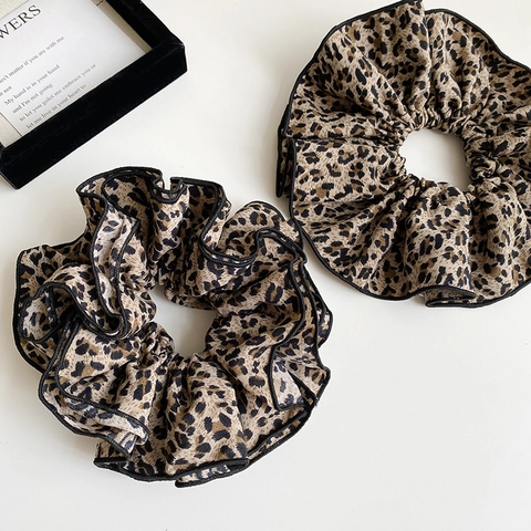Coleteros de Gran Tamaño con Estampado de Leopardo Vintage Bandas Elásticas Grandes de Tela para el Cabello para Mujeres
