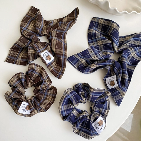 Scrunchies In Tessuto Scozzese Stile Francese Elastici Per Capelli Retrò A Quadri Con Fiocco Grandi Anelli Per Capelli Donna