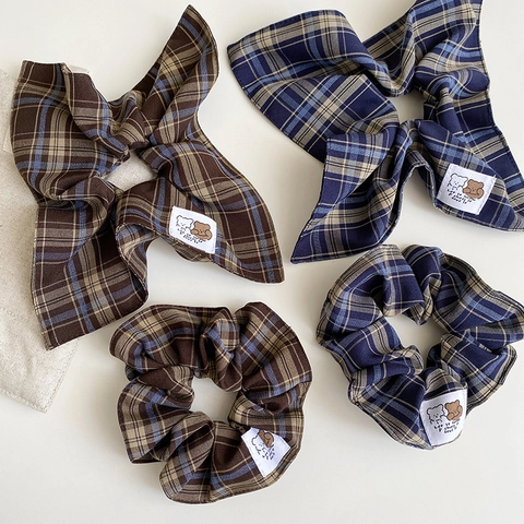 Scrunchies In Tessuto Scozzese Stile Francese Elastici Per Capelli Retrò A Quadri Con Fiocco Grandi Anelli Per Capelli Donna