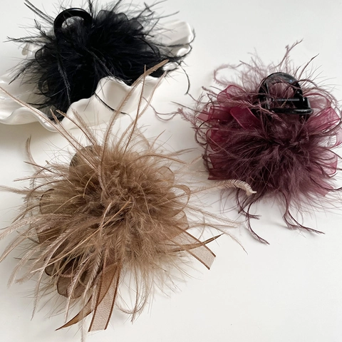 Elegante Pinza Per Capelli Con Fiocco In Piuma Da Donna Clip A Squalo In Nastro Di Organza Fatta A Mano Accessori Per Capelli