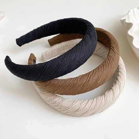 Diadema Acolchada de Esponja para Mujer Elegante Banda de Pelo de Tela Plisada Color Maillard Vintage Hecha a Mano para Lavado de Cara Accesorios de Pelo Diario